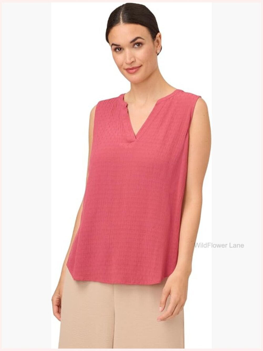 Sleeveless V-Neck Woven Dobby Dot Blouse – Textured & Loose Fit